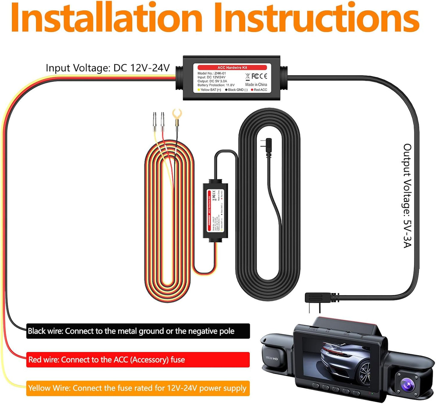 ZMOPO Hardwire Kit for D435 Dash Cam